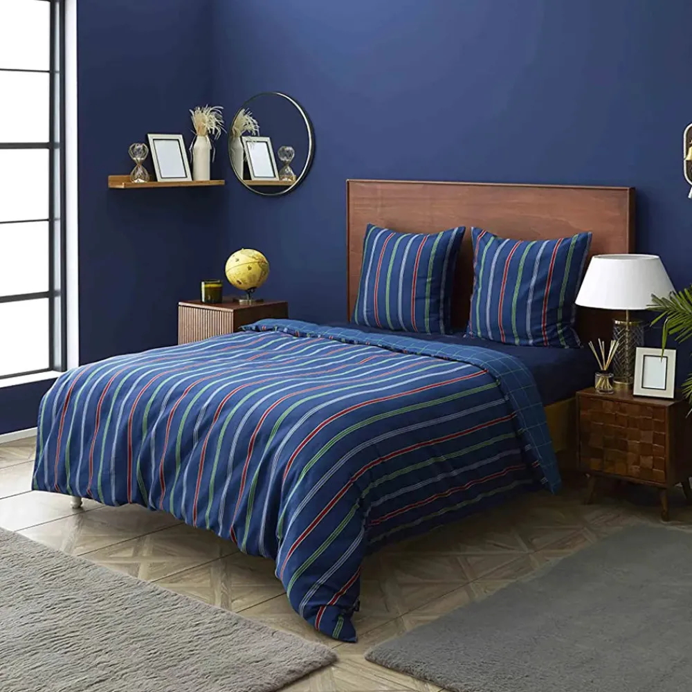Hot Nautica Home Ray 100% Cotton Duvet Cover Set, Super King, 260cmx220cm, Navy Blue Multi Duvet Cover Sets