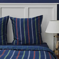 Discount Nautica Home Ray 100% Cotton Duvet Cover Set, King, 230cmx220cm, Navy Blue Multi Duvet Cover Sets