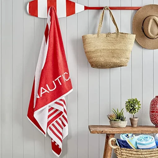 Outlet Nautica Home Stripe J 100% Turkish Cotton Beach Towel, 90cmx180cm, Red Multi Towels