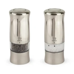 Peugeot Zeli 2 Piece Electric Stainless Steel Salt and Pepper Grinder, 14cm, Silver Salt And Pepper Grinders