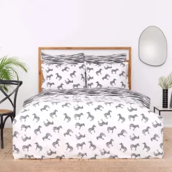 Sale Sarah Anderson Zebra 100% Turkish Cotton Duvet Cover Set, Double, Multi Duvet Cover Sets